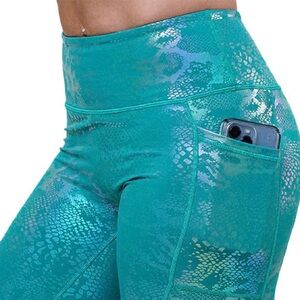 Shimmering Teal Athletic Shorts with Pocket